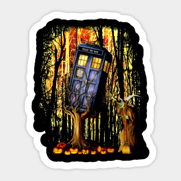 Halloween captured Blue Phone box Sticker by Dezigner007